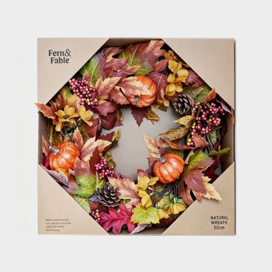 Fern Natural Autumn Wreath with Pumpkins - 50cm 