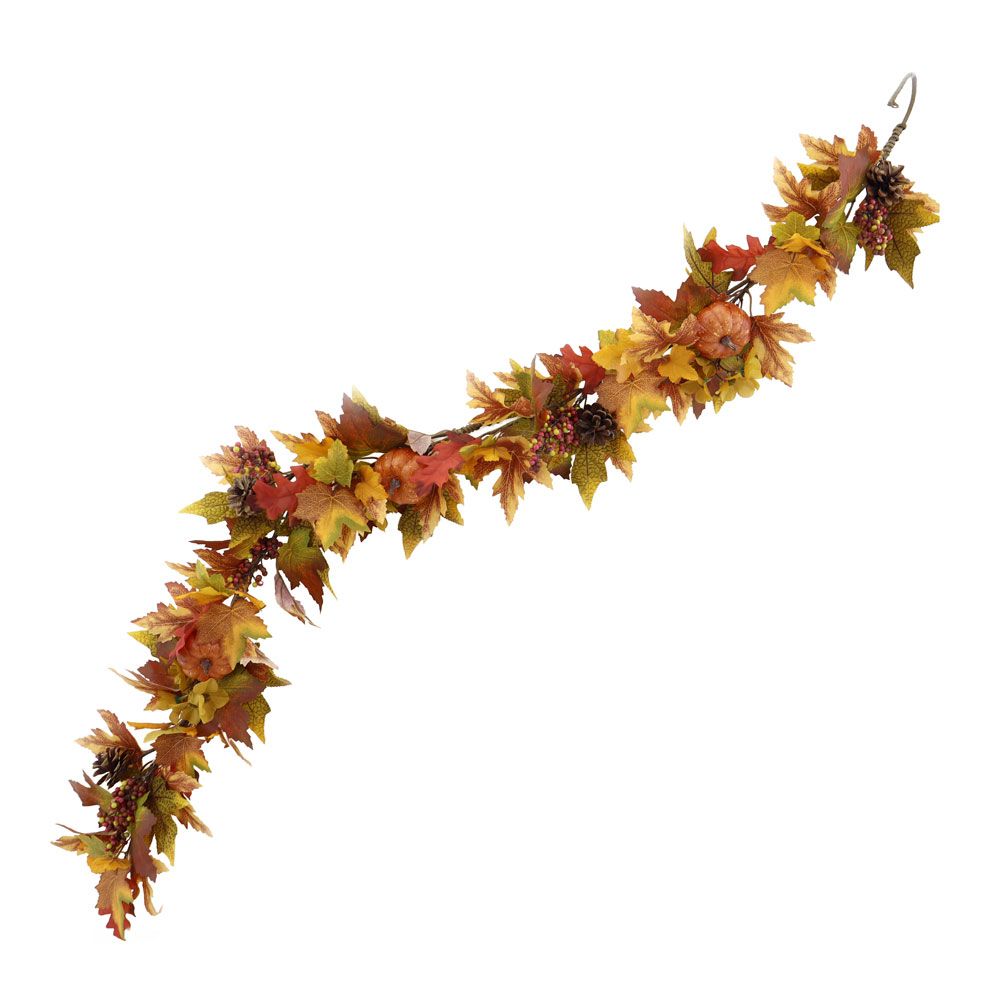 Fern Natural Autumn Garland with Pumpkins - 150cm 