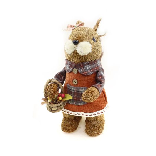 Fern Straw Brown Squirrel with Green Checked Shirt Holding  Garland
